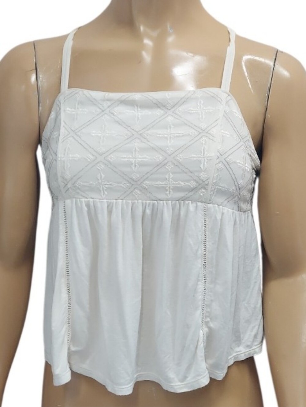 American Eagle Cream Embroidered Babydoll Strappy Tank Sleeveless Summer Top